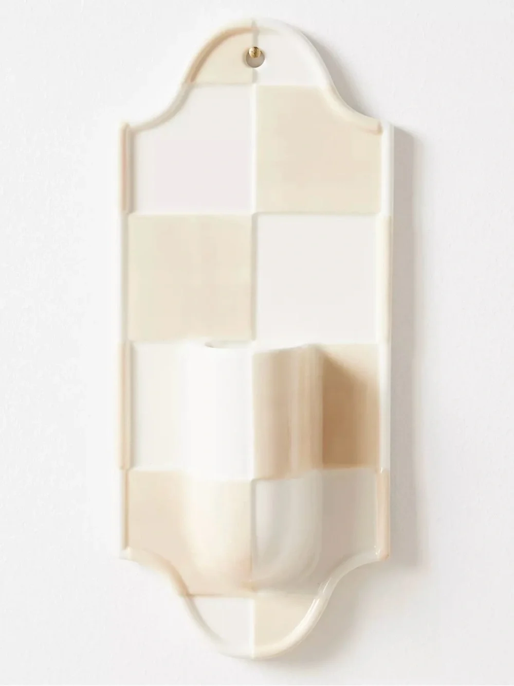 Anthropologie Mari Stoneware Wall Pocket Vase Checkered Gingham NWT